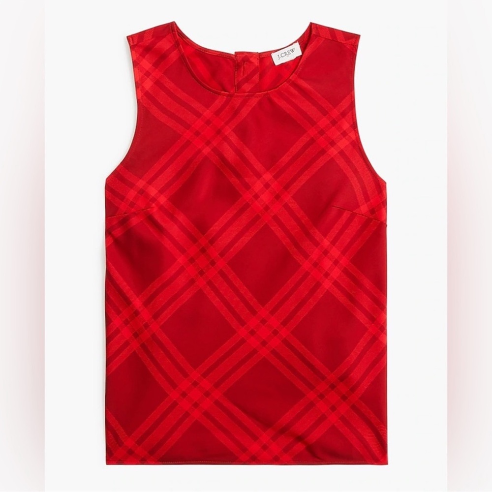 J.Crew Red Plaid Silky Tank | Modern Graphic Print XS - Picture 3 of 8